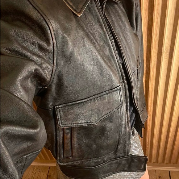 Jen Ceballos x Mango Leather oversized strong shoulder bomber size xs brown - Picture 3 of 8